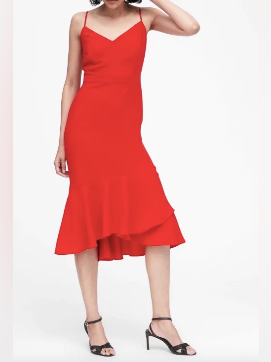 Banana Republic Red V-Neck Midi Dress Size 2 Tall